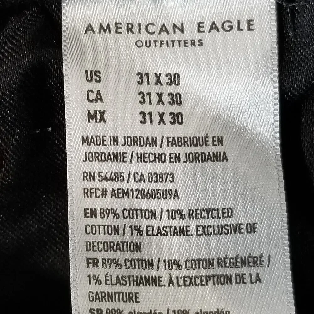 American Eagle jeans mens 31x30 straight fit Airflex+ black‎ stretch denim pants
